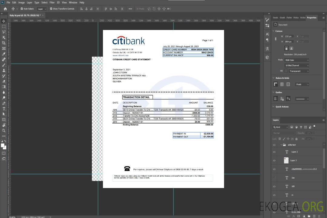 Royaume-Uni Citibank Excel template